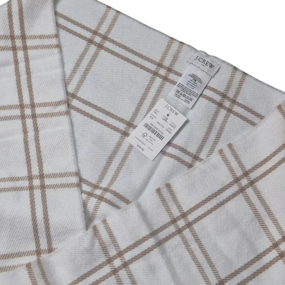 J.Crew Women's One Size Plaid Ruana Cape Wrap‎ Fringe Shawl Ivory Tan NWT
